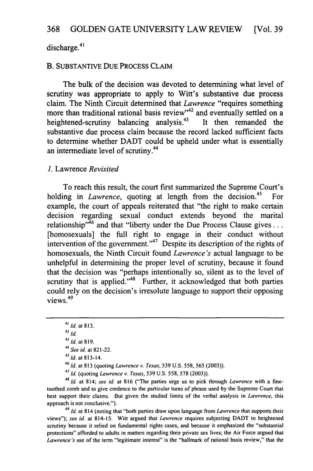 368 GOLDEN GATE UNNERSITY LAW REVIEW [Vol. 39 discharge. 41 Golden Gate University Law Review, Vol. 39, Iss. 3 [2009], Art. 6 B.