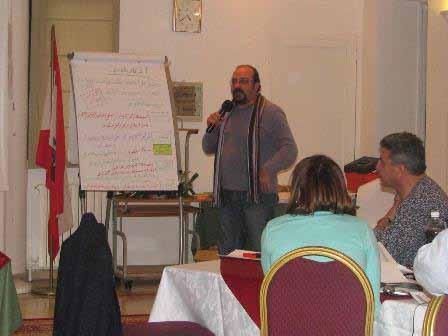 Naji Said from DPNA explaining the different types of conflict 10 national NGOs, Permanent Peace Movement, Development for People and Nature Association, ALEF, Nahwa el Mouwatiniya (Towards