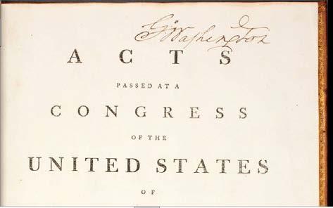 Washington s bold signature appears on the upper right corner of the title page. He also pasted his engraved bookplate to the inside, front cover.
