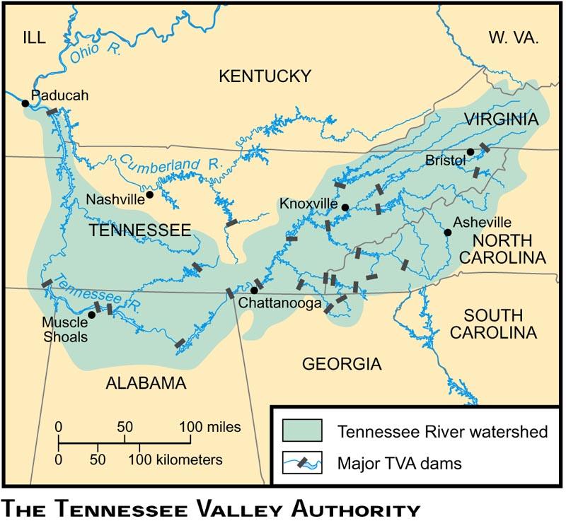 TVA- Tennessee Valley Authority: Focused on direct relief to hard a hit area Gave