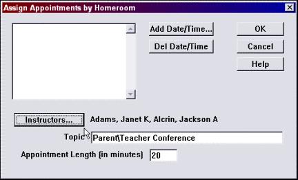 Chapter 3 - Appointment Assignment Utility The office staff uses the Appointment Assignment Utility to schedule parent/teacher appointments for all homeroom teachers; schedules all students in the