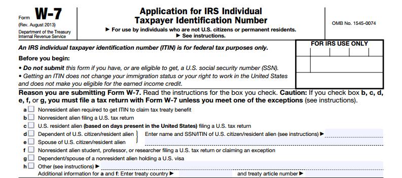 Form W-7 37 Select reason C, D or E (resident alien or their spouse or dependent) If D or E is selected