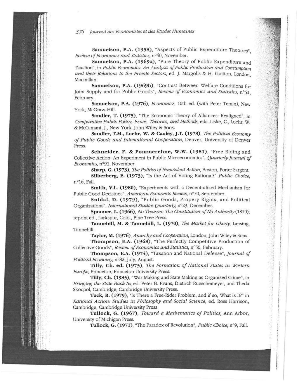 3 76 Journal des Economstes et des Etudes Humanes Samuelson, P.A.