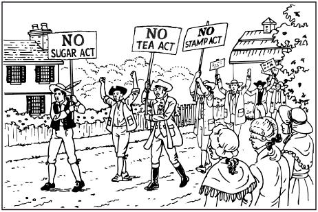 the passage of the Stamp Act to protest various British acts; organization used both peaceful and violent means of protest 91.
