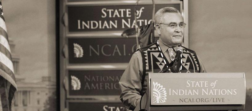 Above: President of the National Congress of American Indians, Jefferson Keel delivers the 2013 State of Indian Nations address to a studio audience, and thousands of online viewers and radio