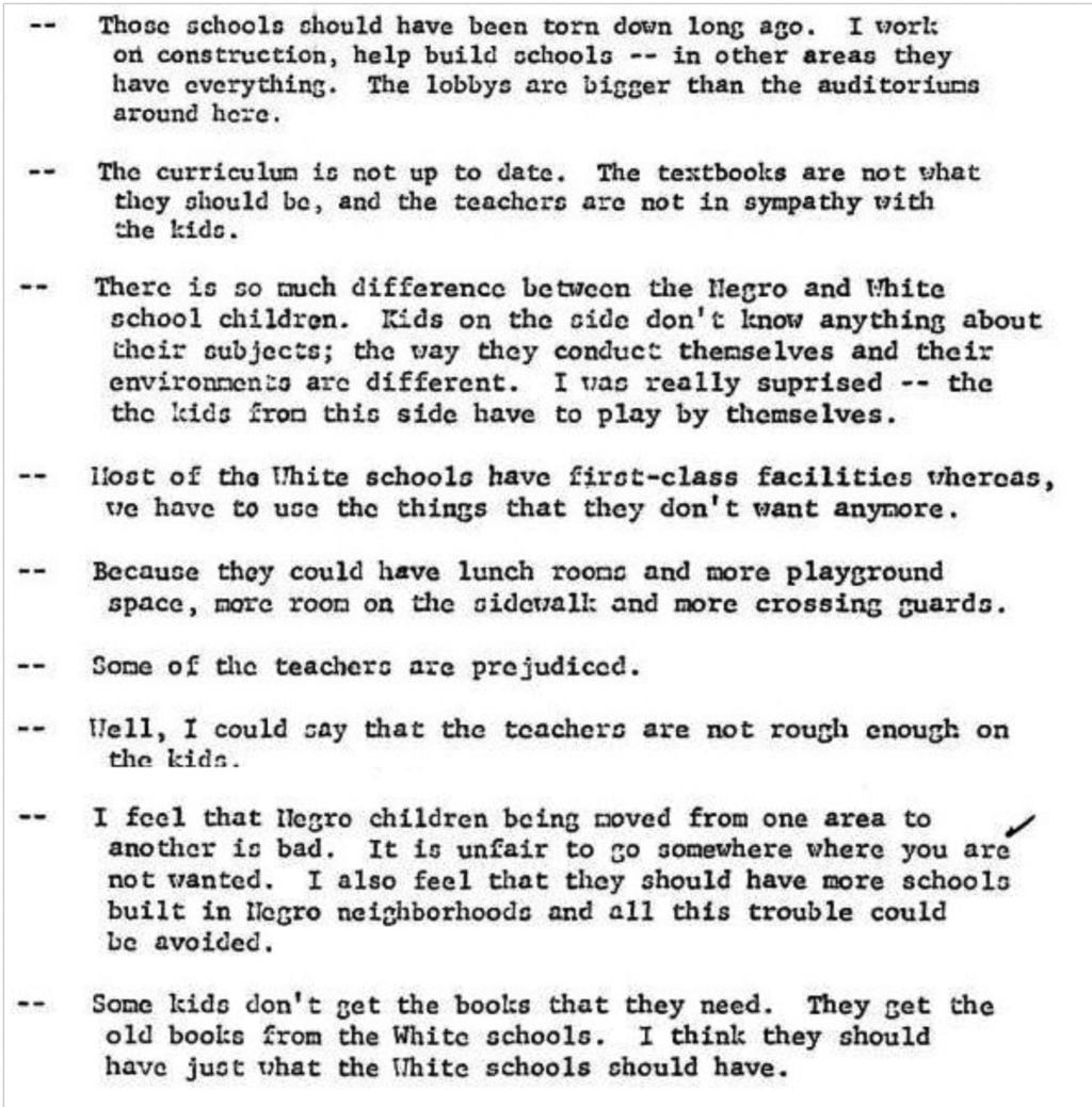 Document 3: Comments on Milwaukee Schools by Black residents, 1965 (excerpts). http://wihist.