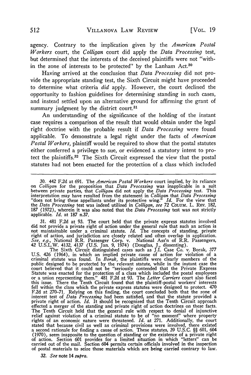 Villanova Law Review, Vol. 19, Iss. 3 [1974], Art. 5 VILLANOVA LAW REVIEW [VOL. 19 agency.