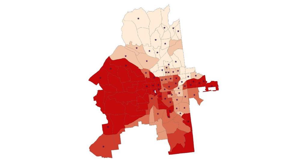 Figure 5. 1990 Black Population Share and 1990 to 2010 Neighborhood Vitality Scores in Atlanta, GA Notes: Deeper shades of orange/red indicate greater proportion black in 1990.