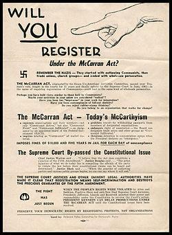 The Federal Loyalty Program and the Rosenberg Case: o In 1950 Congress passed the McCarran Internal Security Act, requiring