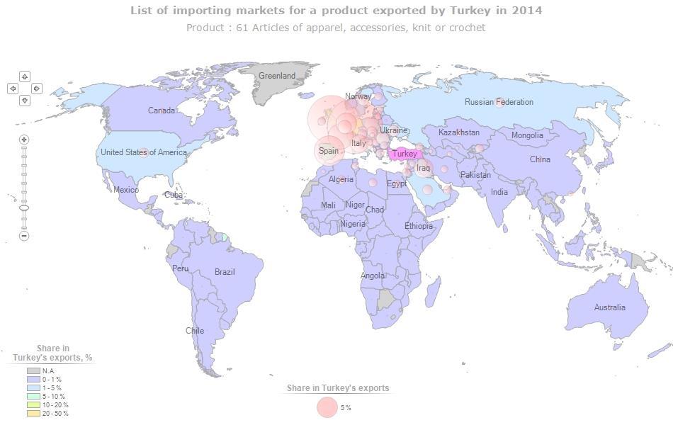 2.10.4 Trade flows 100 Figure 43: Export markets for Turkey for product HS code 61: knits 100 International Trade Centre (no
