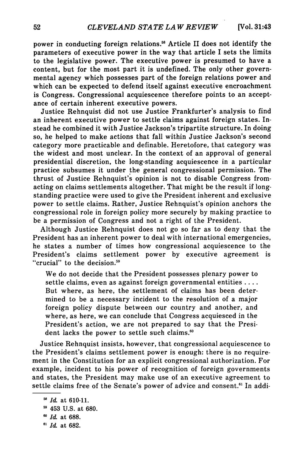 CLEVELAND STATE LA W REVIEW [Vol. 31:43 power in conducting foreign relations.