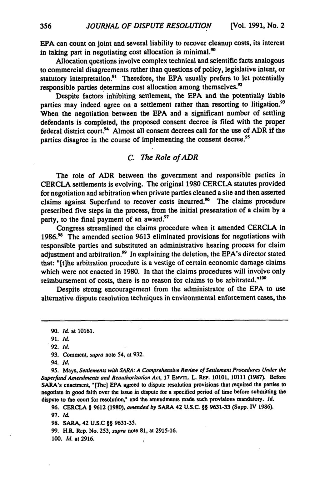 Journal of Dispute Resolution, Vol. 1991, Iss. 2 [1991], Art. 5 356 JOURNAL OF DISPUTE RESOLUTION [Vol. 1991, No.
