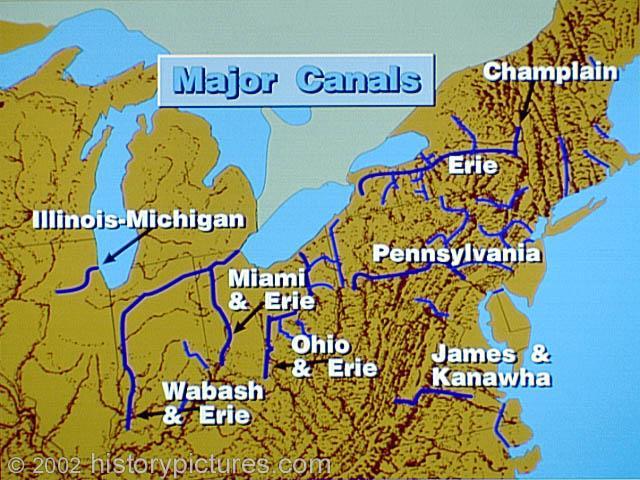 American canals built between 1790 and 1850 The great commercial success of the Erie Canal inspired many others. Pennsylvania built a 395- mile canal between Philadelphia and Pittsburgh.