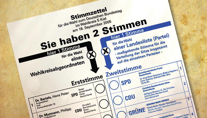 Above: Example of a German ballot paper 3 The left side is for the first vote, where voters choose a candidate from their local constituency.
