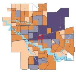 Map 2 Distribution of property crime incidents by Neighbourhood Service Area, Regina, 2001 N Distribution 493 to 874 260 to 492 119 to 259 6 to 118 Null Data Downtown Area Based on 20,468 property