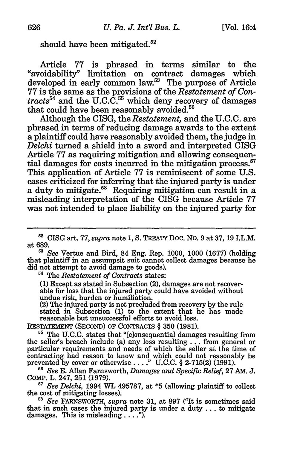 626 University of Pennsylvania Journal of International Law, Vol. 16, Iss. 4 [2014], Art. 1 U. Pa. J. Int'l Bus. L. [Vol. 16:4 should have been mitigated.