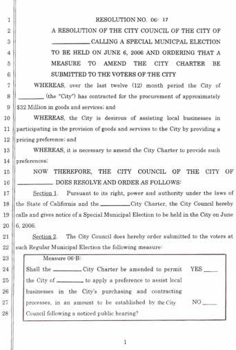 BALLOT MEASURES RESOLUTION FOR BALLOT MEASURE TEXT (Sample below) To ensure that the Registrar-Recorder/County Clerk (RR/CC) uses the precise Ballot Measure Text the City wants printed in the