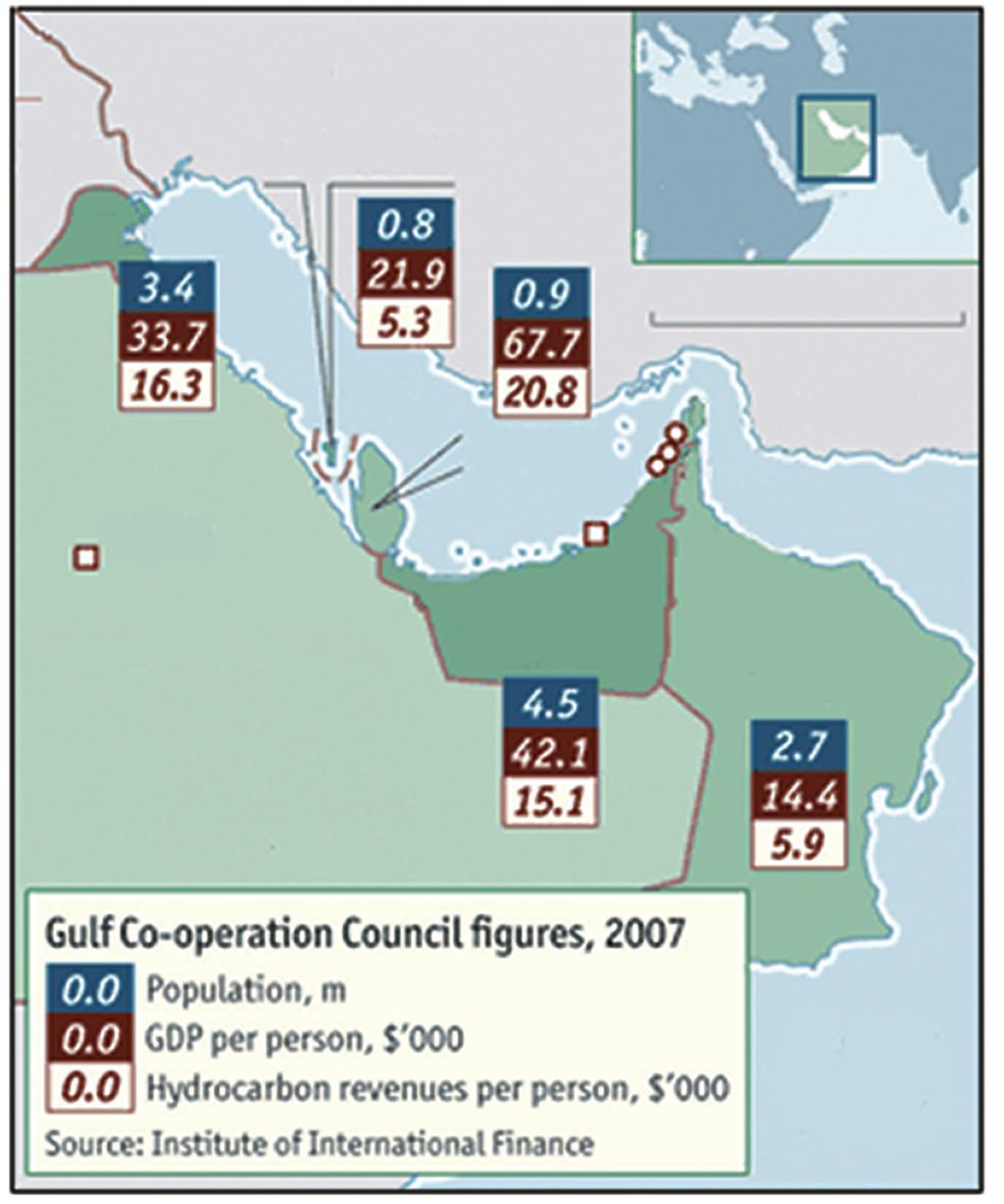 Figure 1: The small Gulf States IRAQ KUWAIT 3.4 33.7 16.3 Riyadh I R A N T h e BAHRAIN 0.8 21.9 5.3 G u l f 0.9 500km 67.7 20.8 Ras al-khaimah QATAR Dubai Sharjah UNITED ARAB EMIRATES 4.5 42.1 15.