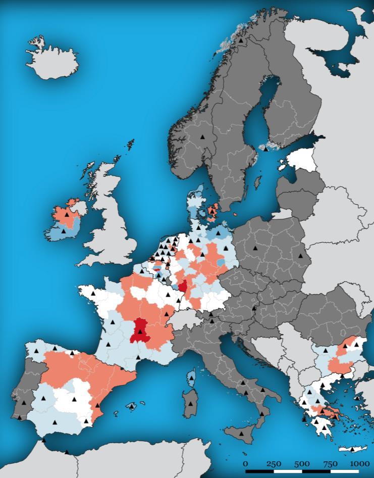 Exp in M Euro Chemical and Plastic In this sector some of the most exposed regions are Auvergne (FR), Rheinhessen-Pfalz (DE), Walloon Brabant (BE), Sterea Ellada (EL), Zeeland (NL).