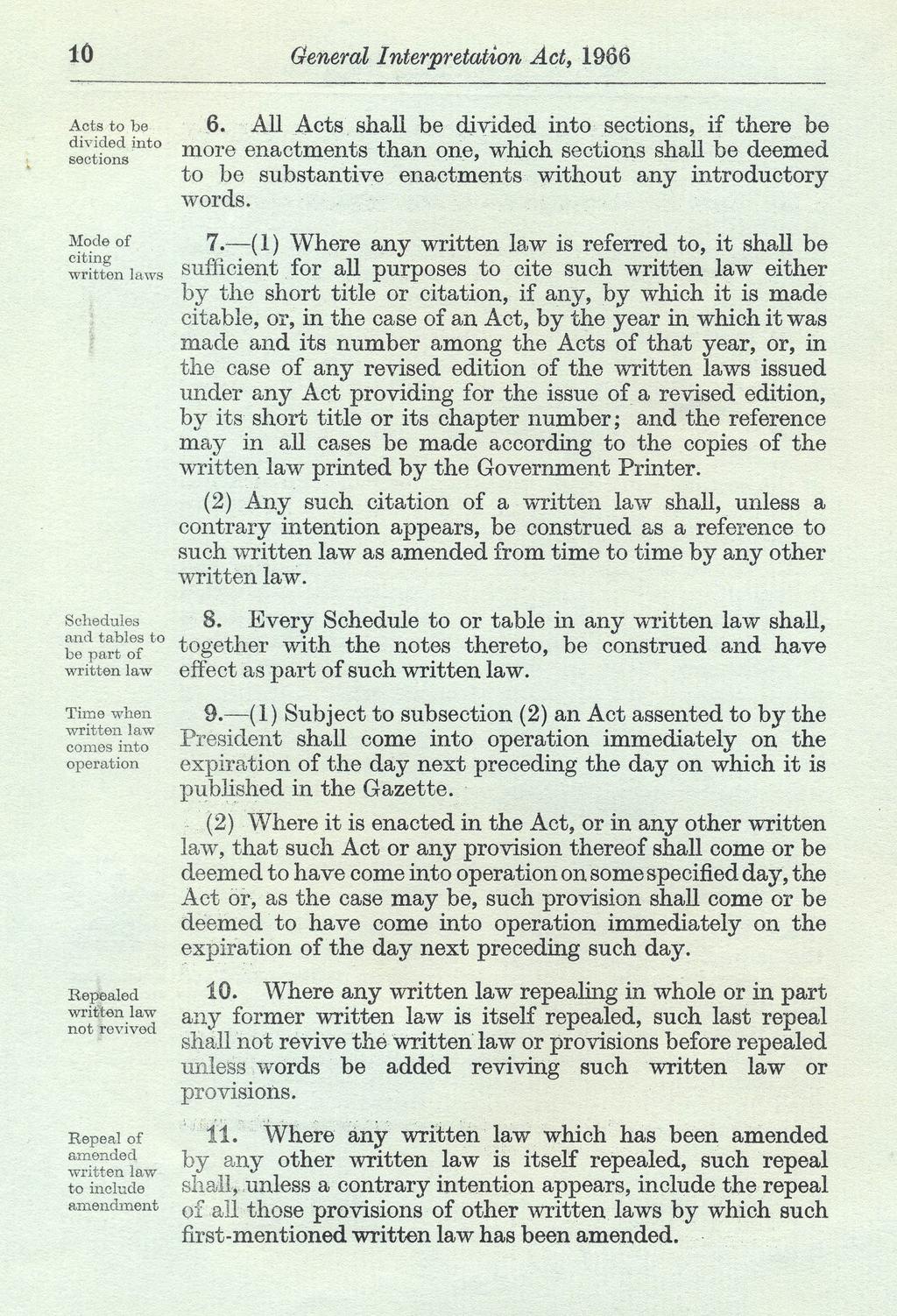 10 General Interpretation Act, 1966 Acts to be divided into sections 6.