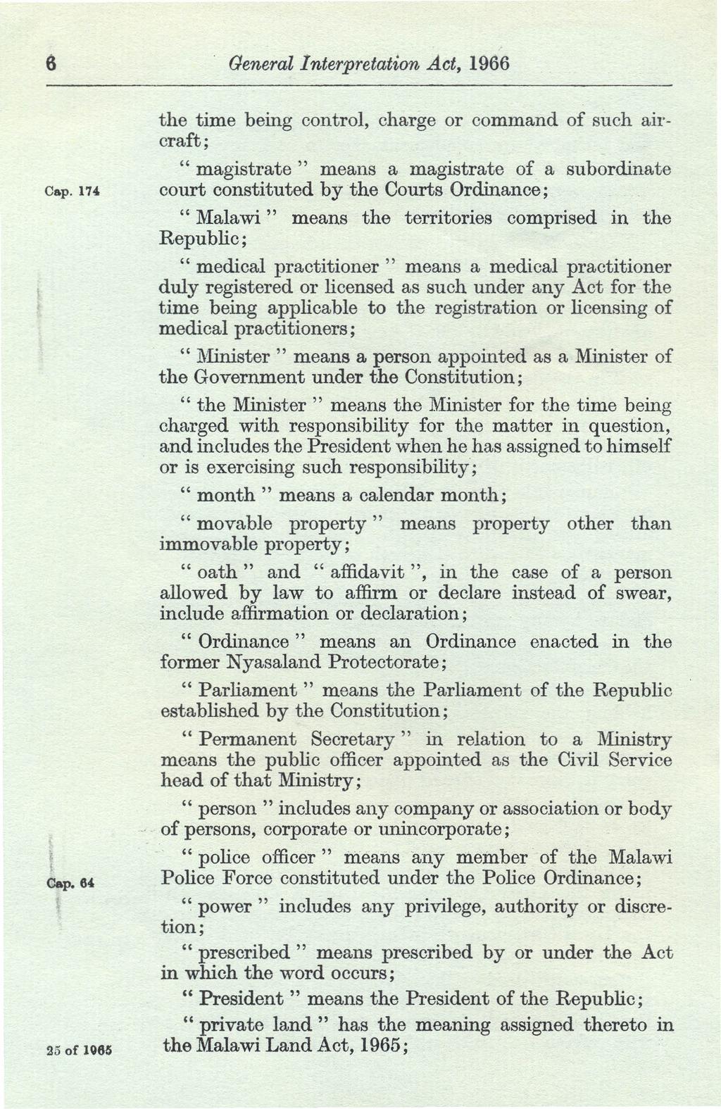 General Interpretation Act, 1966 Cap. 174 Cap.