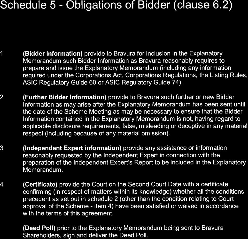 Scheme lmplementation Agreement Schedule 5 - Obligations of Bidder (clause 6.