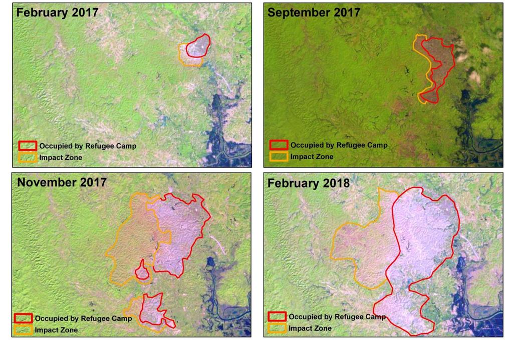 Map 9: Land cover change between February 2017 and February 2018 around Kutupalong Camp area, Ukhia,