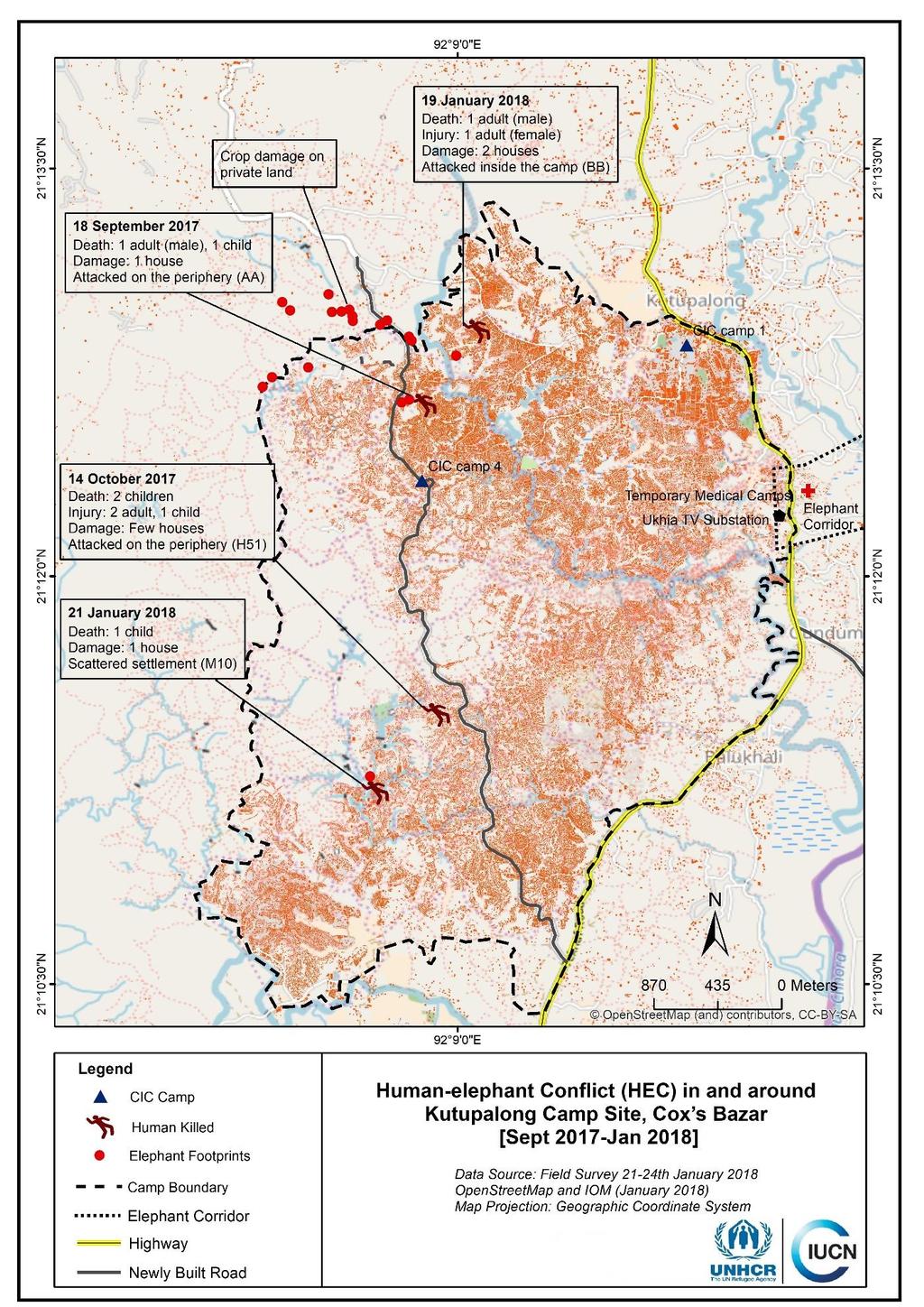 Map 2: Human-elephant conflict incidences around the Kutupalong Camp area since September