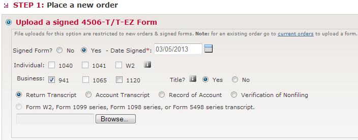2. Click Place Order to complete the process, or Reset Form to empty all fields and start over.