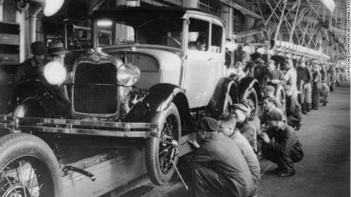 Consumption was fueled by mass production, advertising, credit Auto