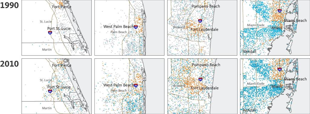 An Equity Profile of the Southeast Florida Region PolicyLink and PERE 22 Demographics Suburban areas are becoming more diverse Since 1990, population growth has spread outward from many of the region