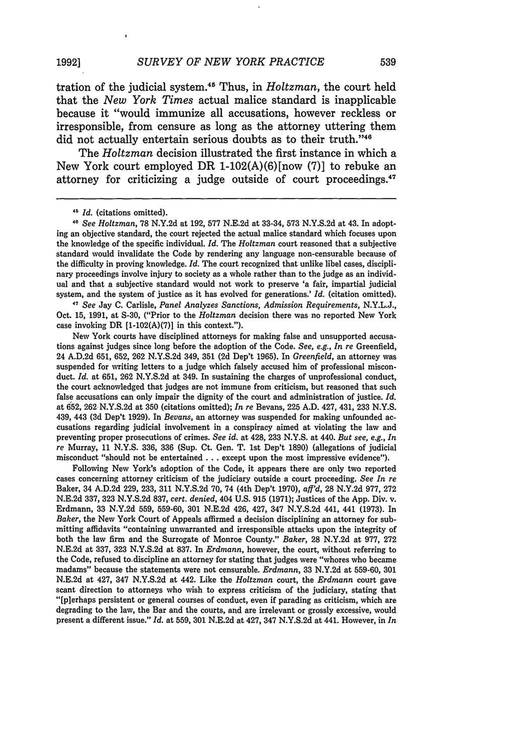 1992] SURVEY OF NEW YORK PRACTICE tration of the judicial system.