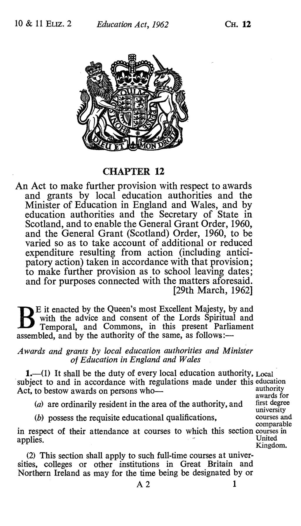 10 & 11 ELiz. 2 Education Act, 1962 CH.