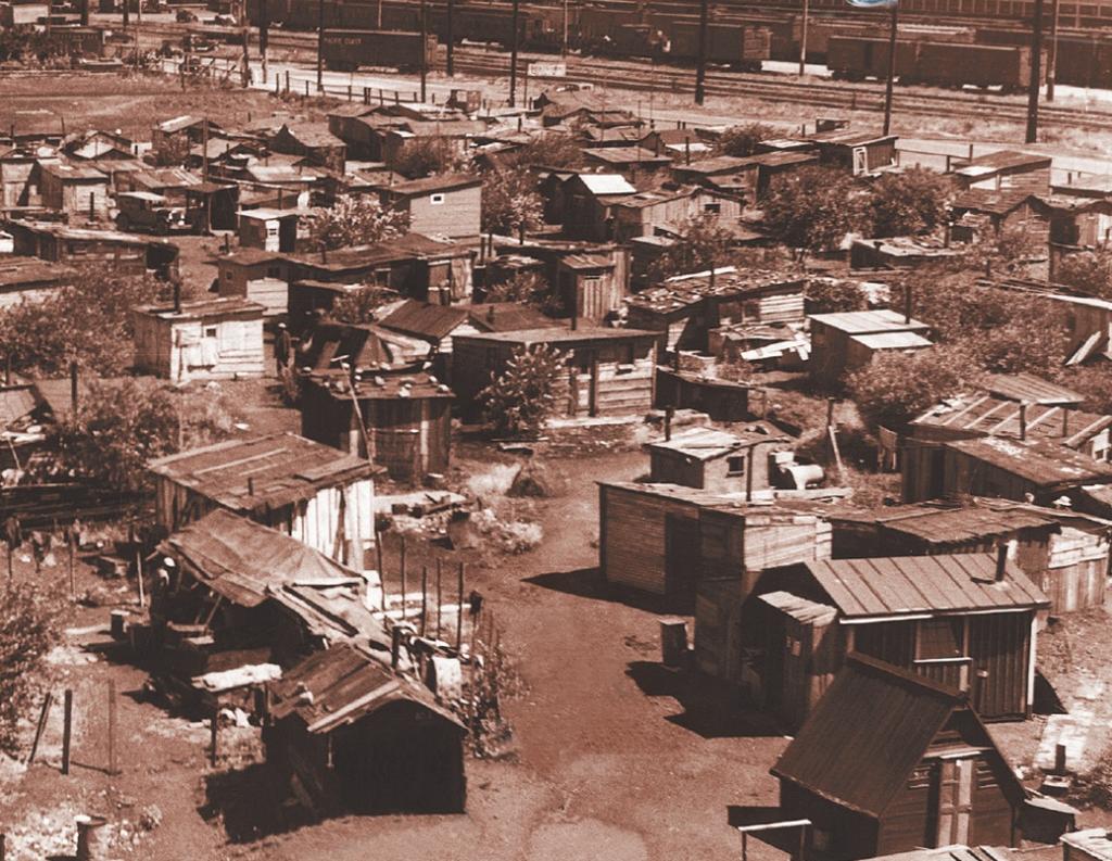 Hoovervilles The homeless lived in empty railroad cars, in cardboard boxes, or in shacks