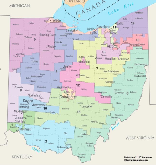 Ohio Congressional Districts 2011-2020 Gerrymandering Answer these questions (write them down) after you finish your map: 1.