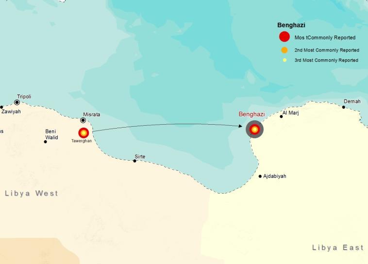 West region to Ajdabiya b) Displacement to Tobruk, Libya East