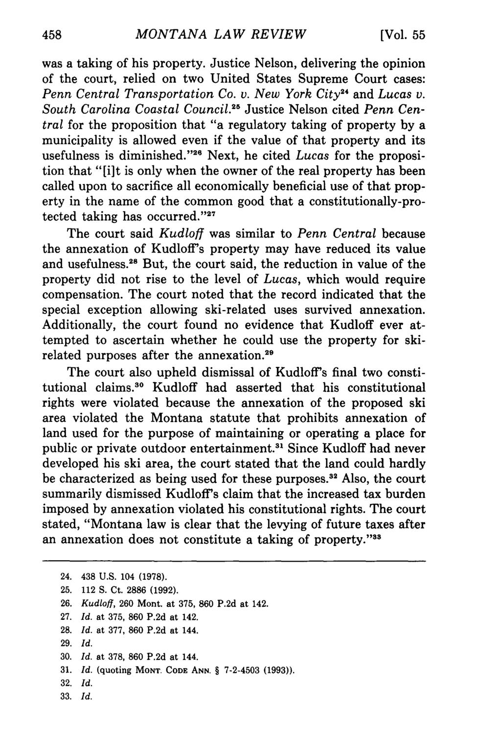 Montana Law Review, Vol. 55 [1994], Iss. 2, Art. 10 MONTANA LAW REVIEW [Vol. 55 was a taking of his property.