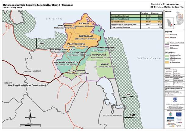 22 High Security Zones and the Rights to Return and Restitution in Sri Lanka - a case study of Trincomalee District MAP 2 Source: UN Office for the Coordination of Humanitarian Affairs (OCHA),