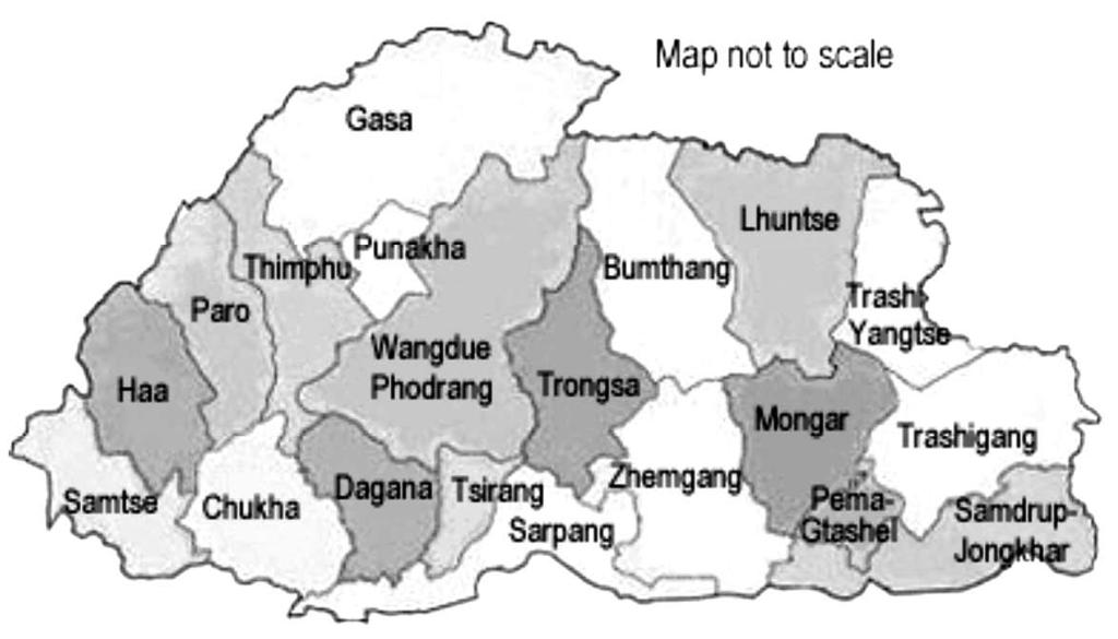 gif Bhutan according to districts (20 dzongkhags)