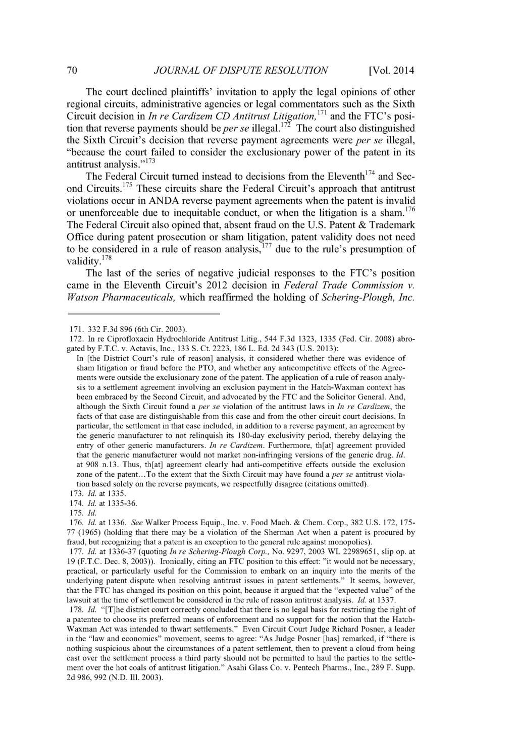 Journal of Dispute Resolution, Vol. 2014, Iss. 1 [2014], Art. 5 70 JOURNAL OF DISPUTE RESOLUTION [Vol.