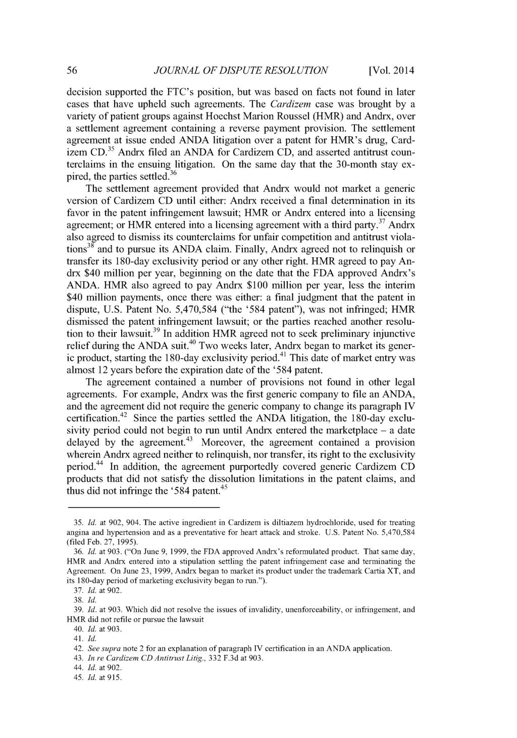 Journal of Dispute Resolution, Vol. 2014, Iss. 1 [2014], Art. 5 56 JOURNAL OF DISPUTE RESOLUTION [Vol.