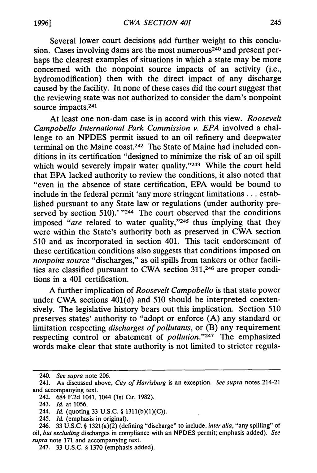 1996] CWA SECTION 401 Several lower court decisions add further weight to this conclusion.