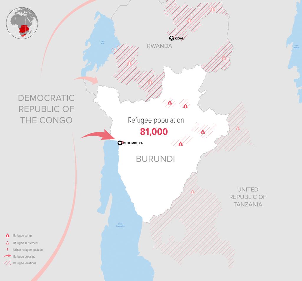 BURUNDI The Democratic Republic of the Congo Regional Refugee Response Plan 2018 PLANNED RESPONSED US$ 40M REQUIREMENTS 5 PARTNERS INVOLVED Refugee Population Trends 59,805 66,000 81,000 Dec.