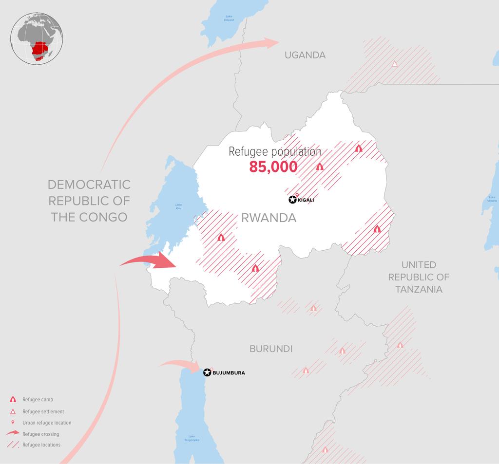 RWANDA The Democratic Republic of the Congo Regional Refugee Response Plan 2018 PLANNED RESPONSED US$ 57M REQUIREMENTS 4 PARTNERS INVOLVED Refugee Population Trends 74,000 75,000 85,000 Dec. 2016 Dec.