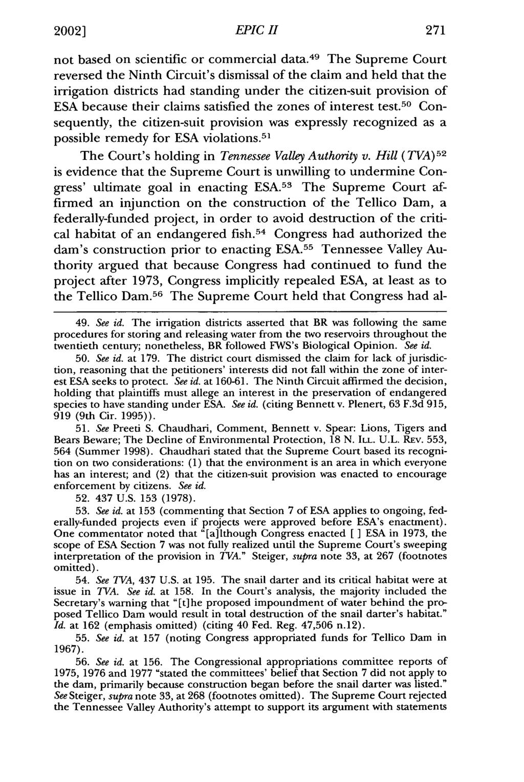 2002] Cortese: Environmental Protection EPIC Information H Center v. the Simpson Timber not based on scientific or commercial data.