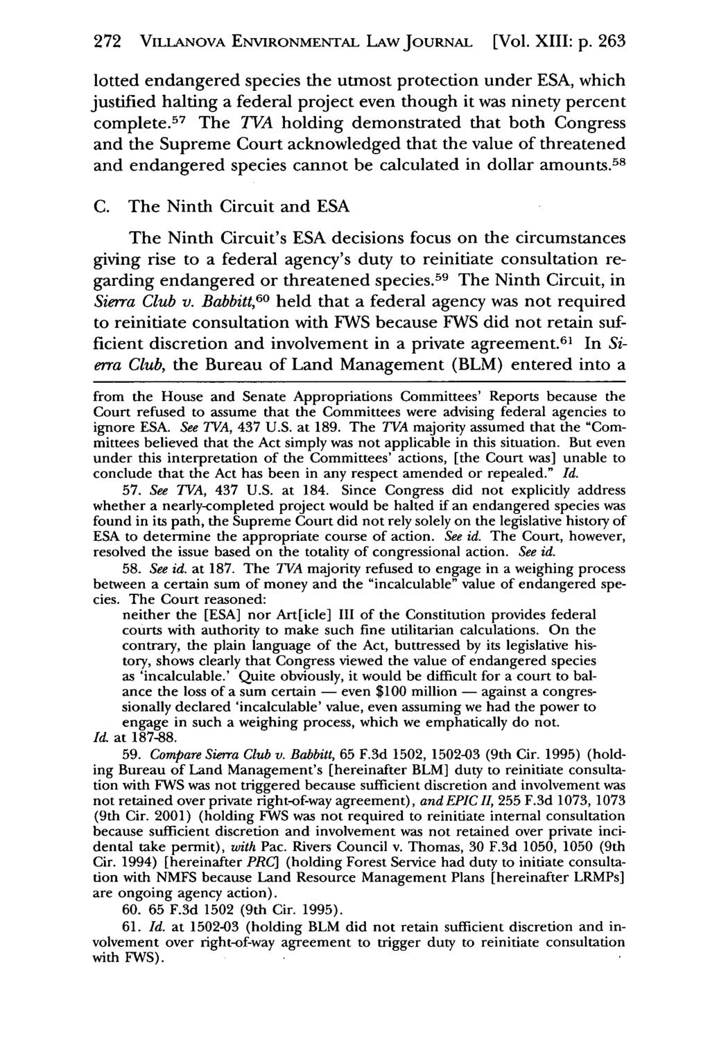 272 VILLANOVA Villanova Environmental ENVIRONMENTAL Law Journal, LAW Vol. JouRNAL 13, Iss. 2 [2002],[Vol. Art. 3 XIII: p.