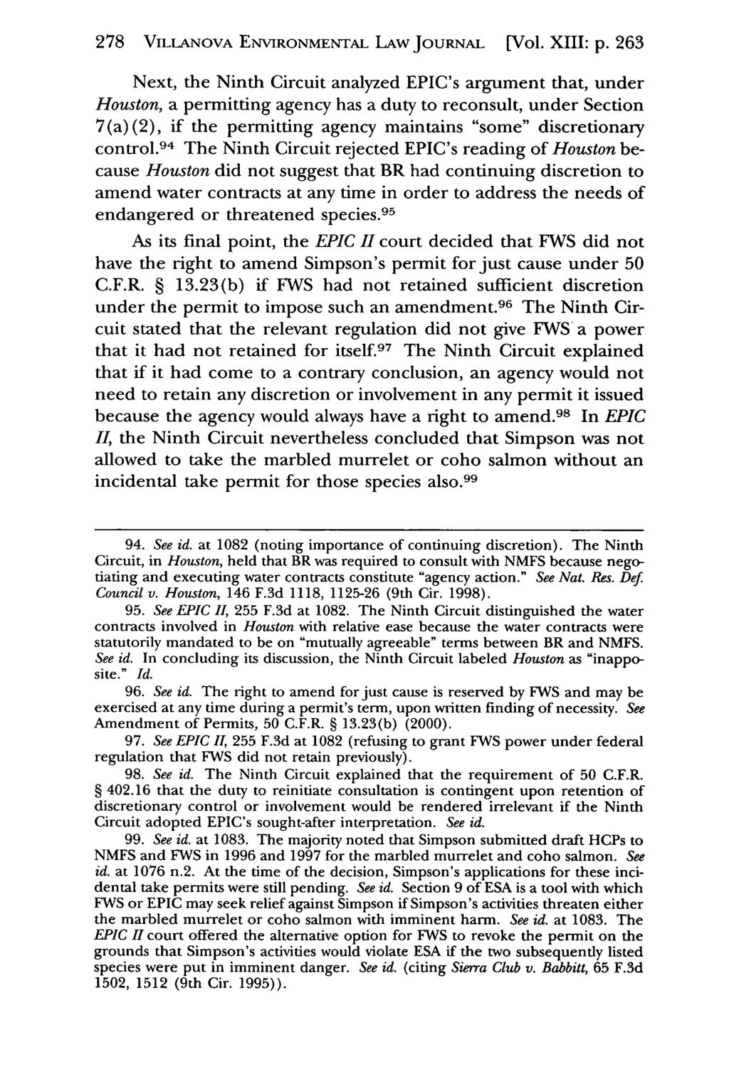 278 VILLANOVA Villanova Environmental ENVIRONMENTAL Law Journal, LAw Vol. JouRNAL 13, Iss. 2 [2002],[Vol. Art. 3 XIII: p.