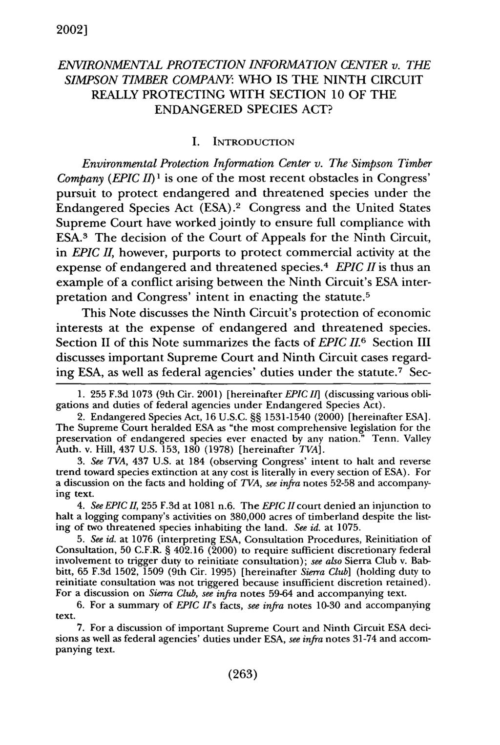 2002] Cortese: Environmental Protection Information Center v. the Simpson Timber ENVIRONMENTAL PROTECTION INFORMATION CENTER v.