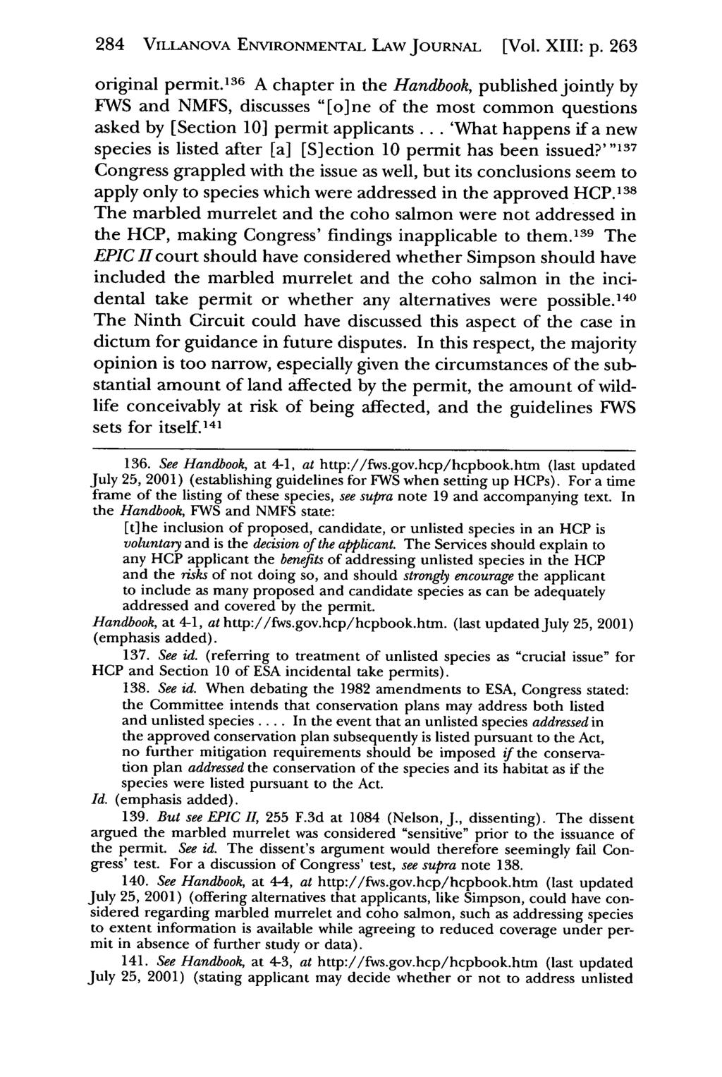 284 VILLANOVA Villanova Environmental ENVIRONMENTAL Law Journal, LAW Vol. JOURNAL 13, Iss. 2 [2002], Art. [Vol. 3 XIII: p. 263 original permit.