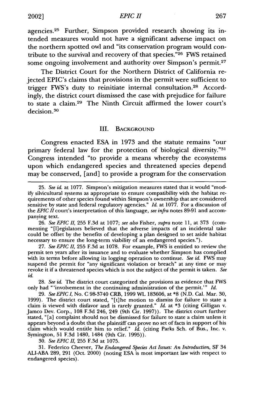 20021 Cortese: Environmental Protection EPIC Information II Center v. the Simpson Timber 267 agencies.